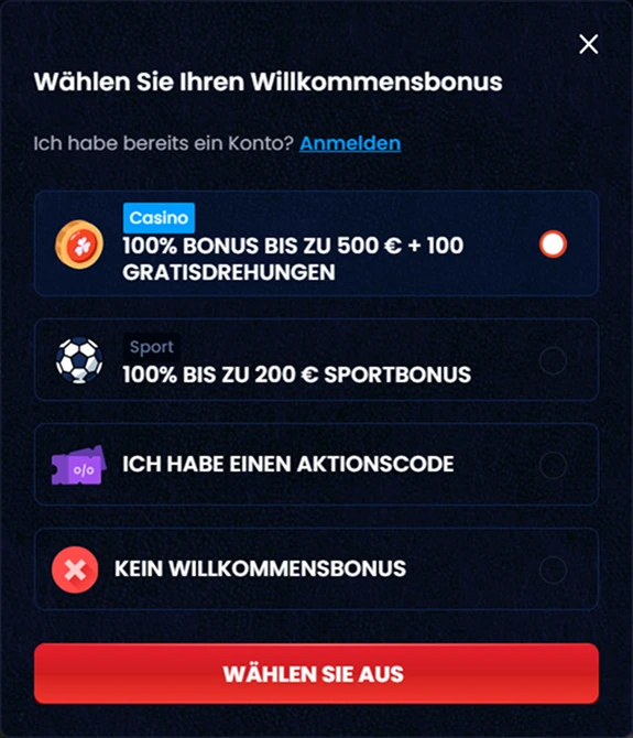 Welcome bonus selection casino sport promo code